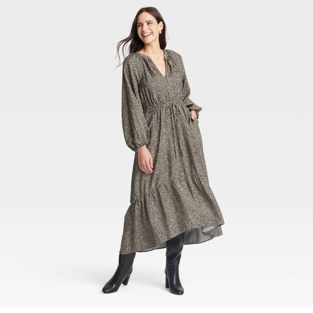 Women’s Ballon Long Sleeve Tiered Midi/Maxi Dress Color